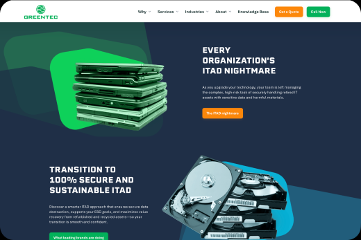 Greentec website featuring its IT asset disposition and recycling services